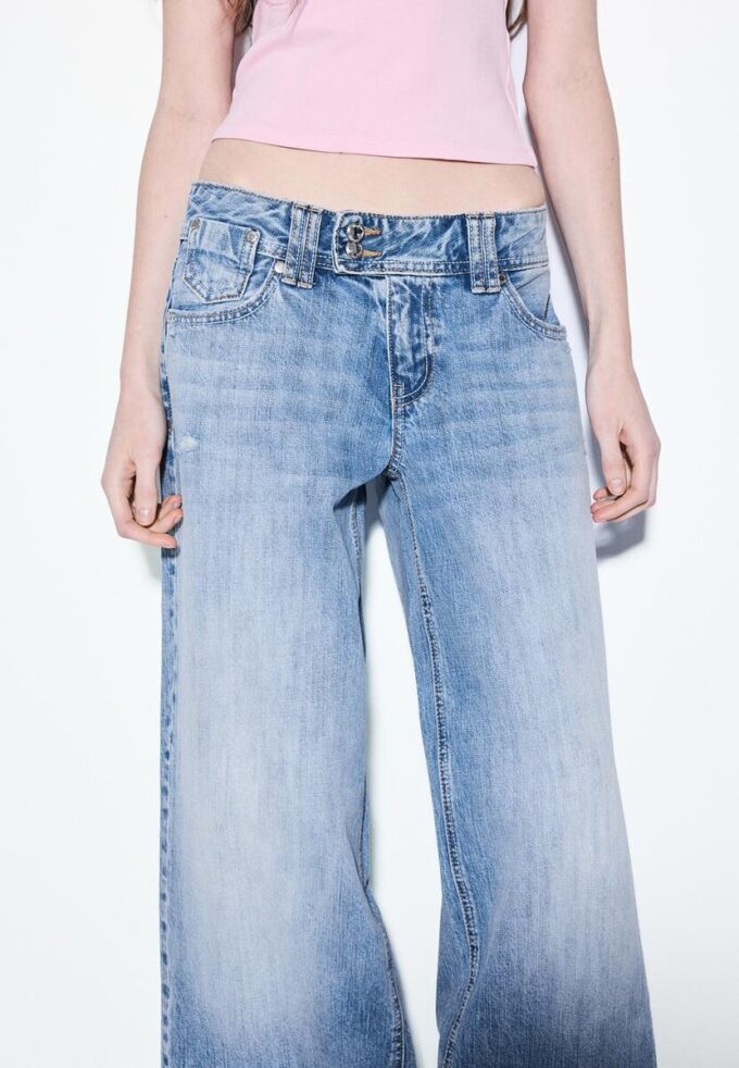 Low-Rise Wide-Leg Jeans with Jewel Button