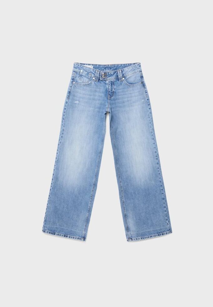 Low-Rise Wide-Leg Jeans with Jewel Button