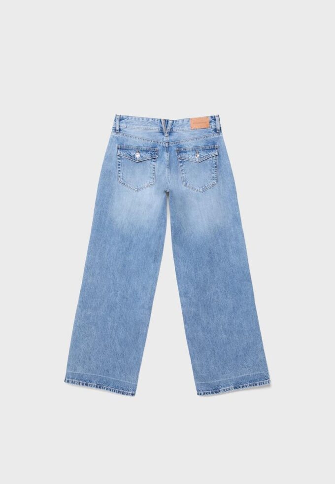 Low-Rise Wide-Leg Jeans with Jewel Button