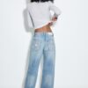 Low-Rise Wide-Leg Jeans with Star Detail