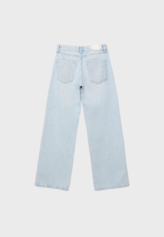 Low-Rise Wide-Leg Jeans with Star Detail