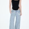 Low-Waist Wide-Leg Jeans with Rhinestones