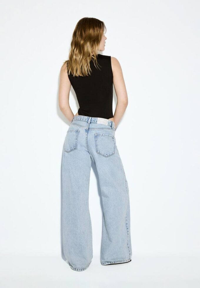 Low-Waist Wide-Leg Jeans with Rhinestones