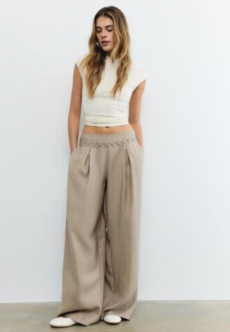 Lyocell Darted Trousers with Chain