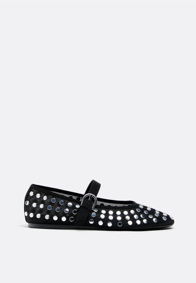 Mesh Ballerina Flats with Studs