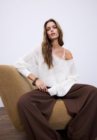 Mesh Knit Boat Neck Jumper
