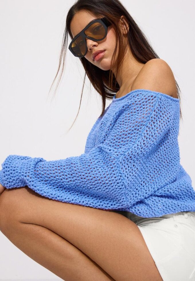 Mesh Knit Boat Neck Jumper Mesh Knit Boat Neck Jumper