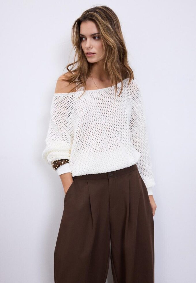 Mesh Knit Boat Neck Jumper Mesh Knit Boat Neck Jumper