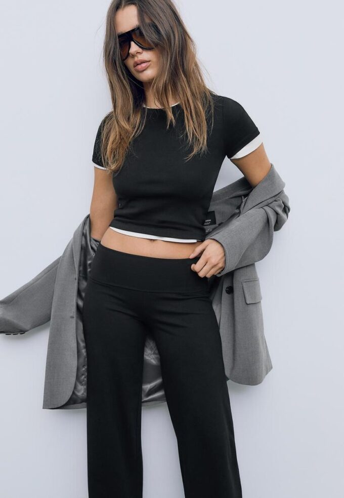 Mesh Trousers with Fold-Over Waist Mesh Trousers with Fold-Over Waist