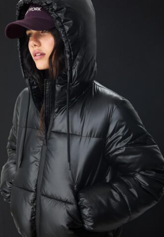 Metallic Hooded Puffer Jacket