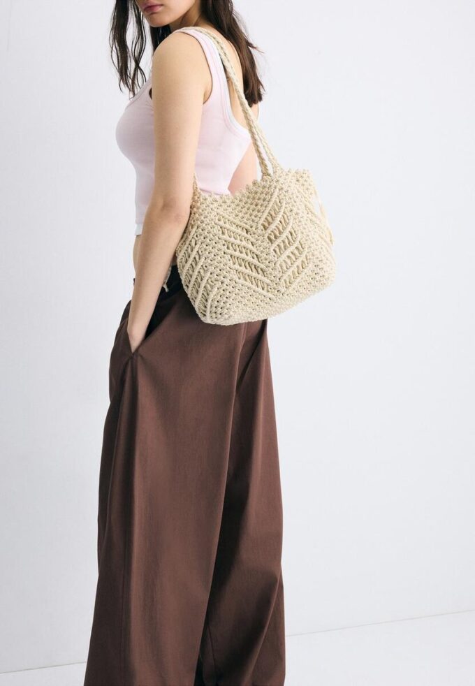 Metallic Thread Crochet Shopper Bag Metallic Thread Crochet Shopper Bag