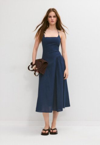 Midi Halter Dress with Bead Detail