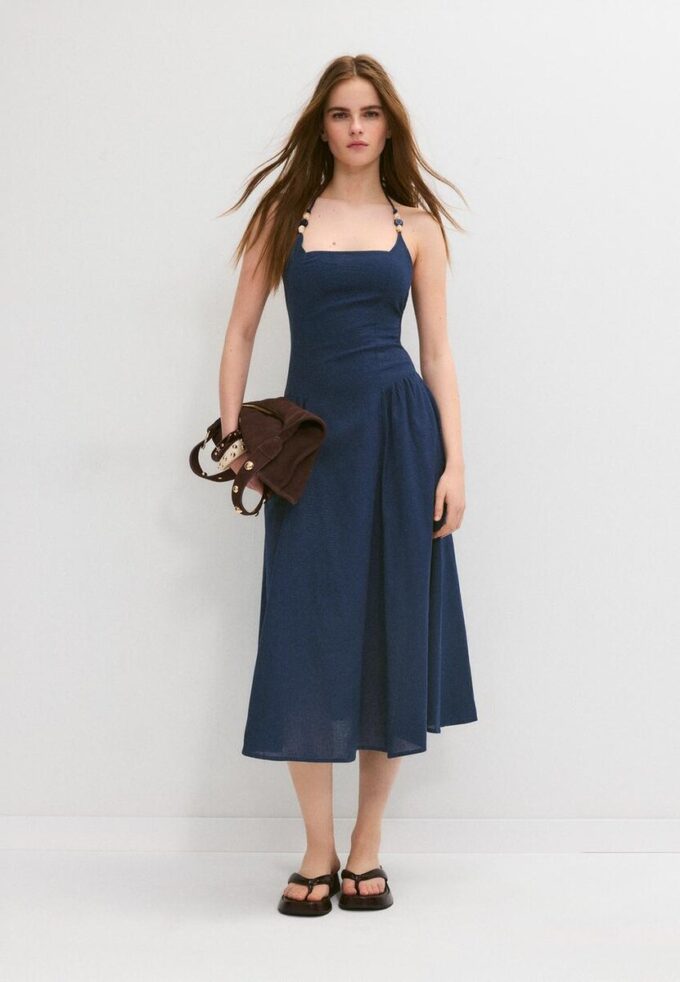 Midi Halter Dress with Bead Detail