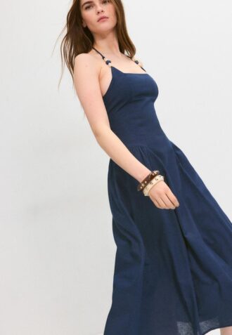 Midi Halter Dress with Bead Detail