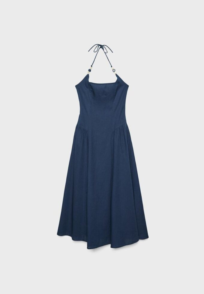 Midi Halter Dress with Bead Detail