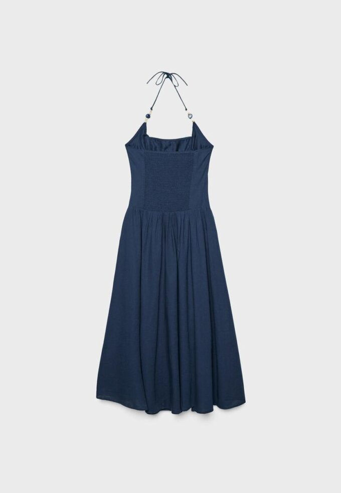 Midi Halter Dress with Bead Detail