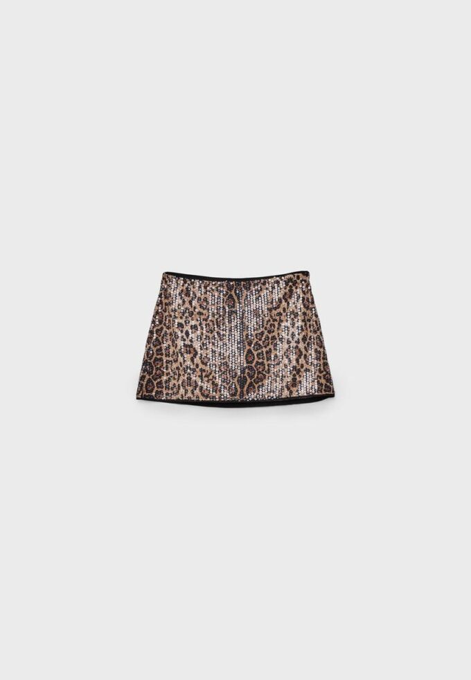 Mini Skort with Animal Print Sequin Mini Skort with Animal Print Sequin