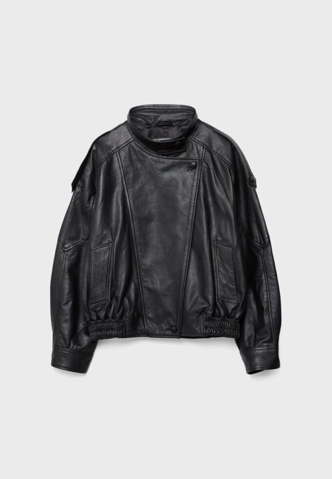 Oversize 100% Leather Flap Jacket