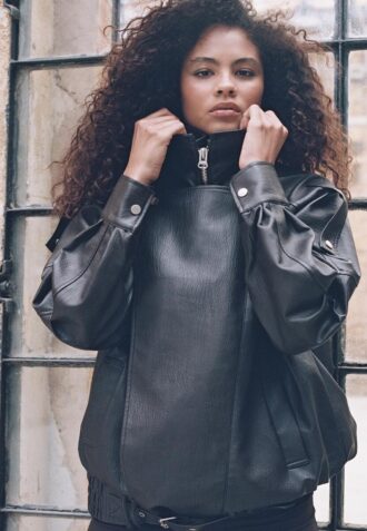 Oversize Faux Leather Lapel Jacket