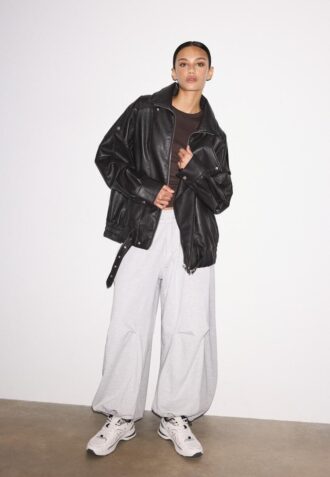 Oversize Faux Leather Lapel Jacket