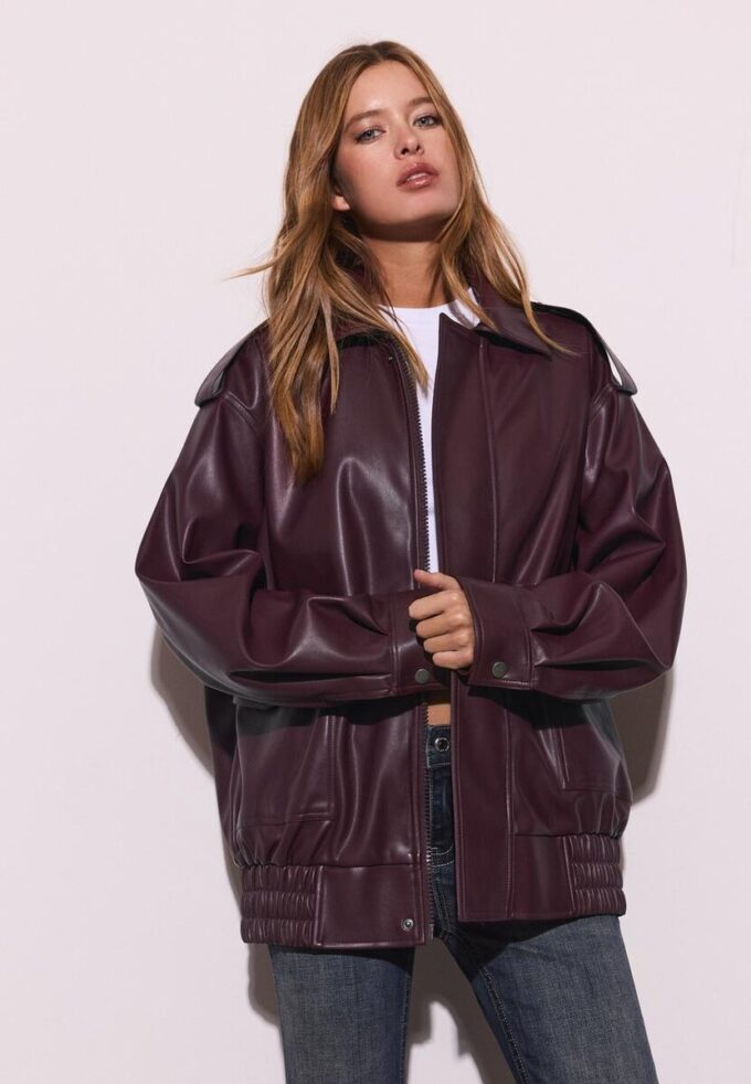 Oversize Leather Effect Biker Jacket