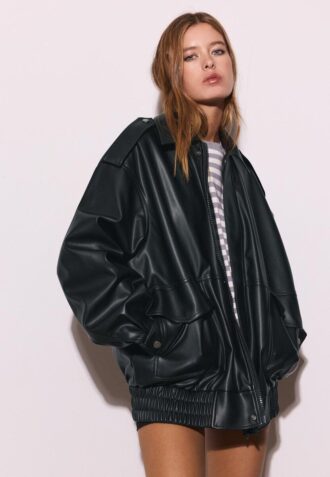 Oversize Leather Effect Biker Jacket