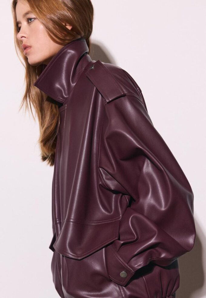 Oversize Leather Effect Biker Jacket
