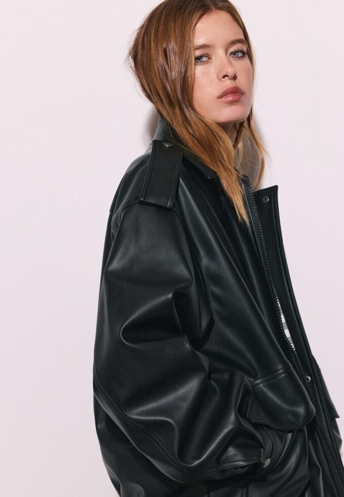 Oversize Leather Effect Biker Jacket Oversize Leather Effect Biker Jacket