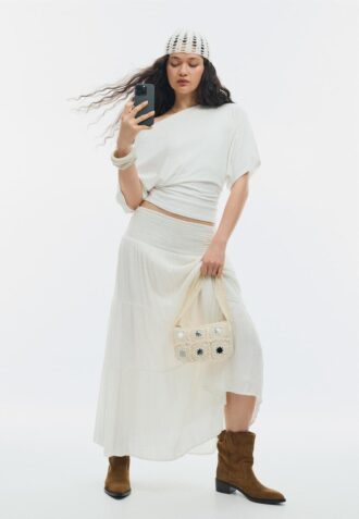 Panelled Skirt with Metallic Thread