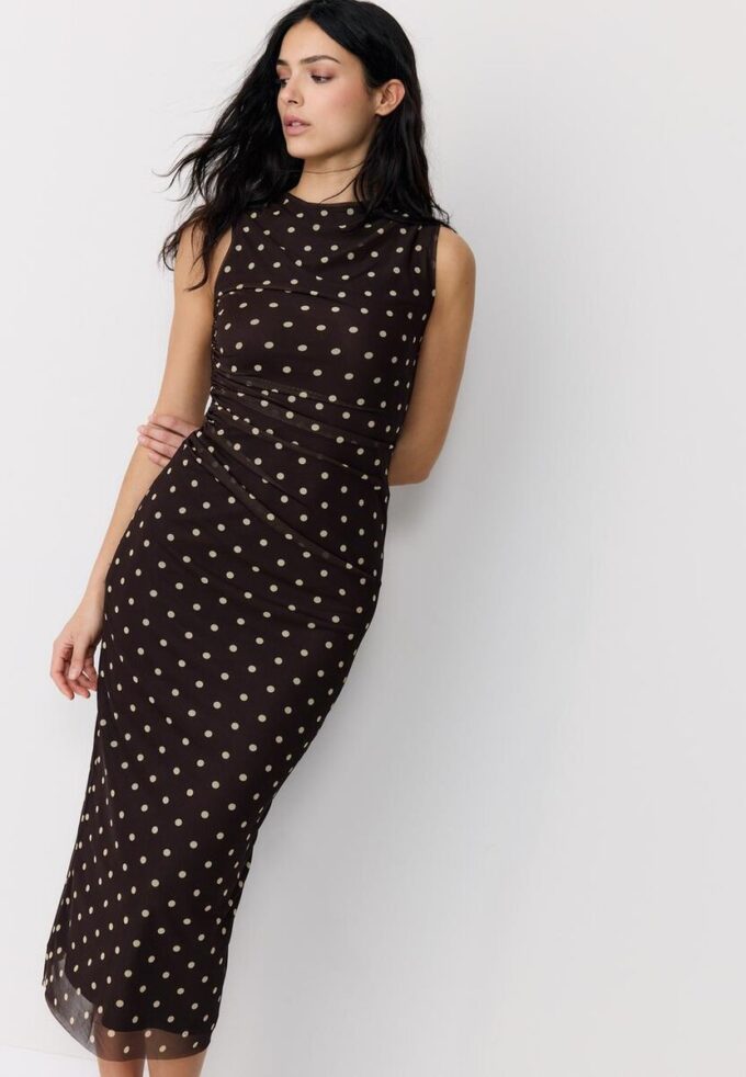 Polka Dot Tulle Sleeveless Midi Dress