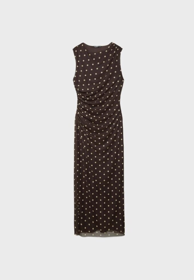 Polka Dot Tulle Sleeveless Midi Dress