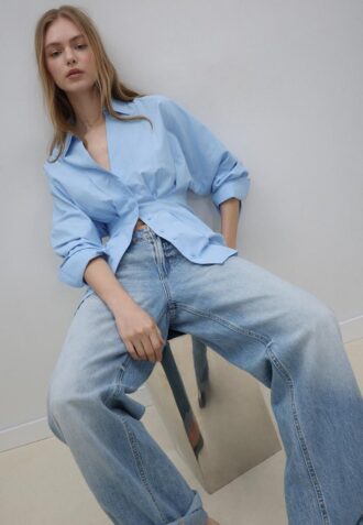 Poplin Shirt with Pleats
