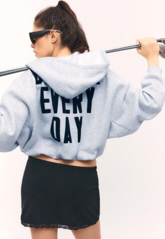 Printed Hooded Bomber Sweatshirt