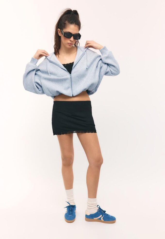 Printed Hooded Bomber Sweatshirt