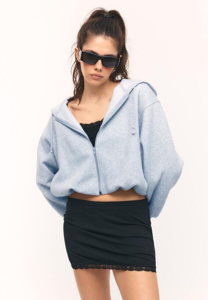 Printed Hooded Bomber Sweatshirt