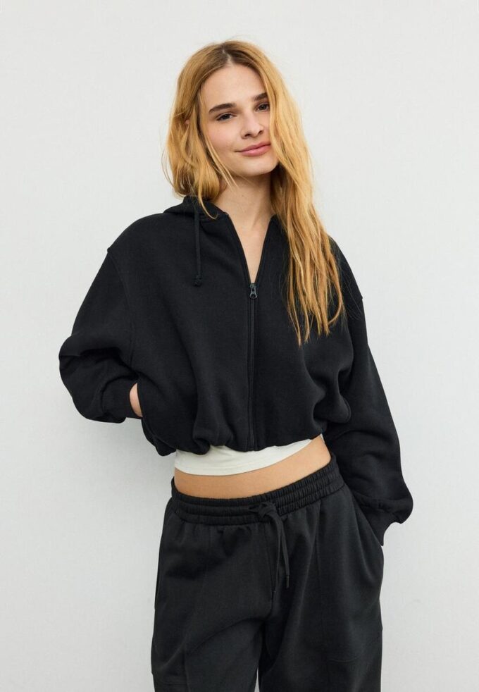 Printed Hooded Bomber Sweatshirt