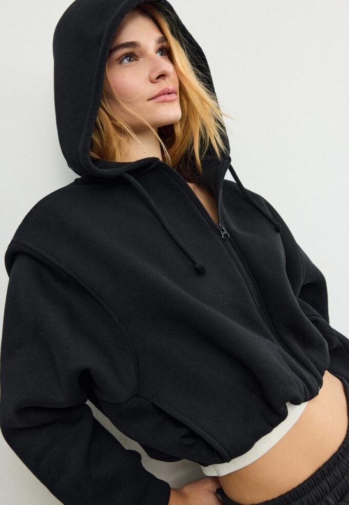 Printed Hooded Bomber Sweatshirt