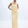 Printed Tulle Midi Dress with Scarf