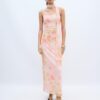 Printed Tulle Midi Dress with Scarf