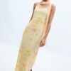 Printed Tulle Midi Dress with Scarf