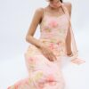 Printed Tulle Midi Dress with Scarf