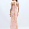 Printed Tulle Midi Dress with Scarf