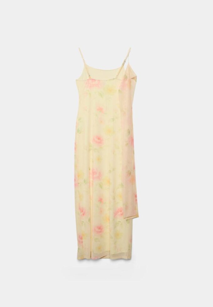 Printed Tulle Midi Dress with Scarf