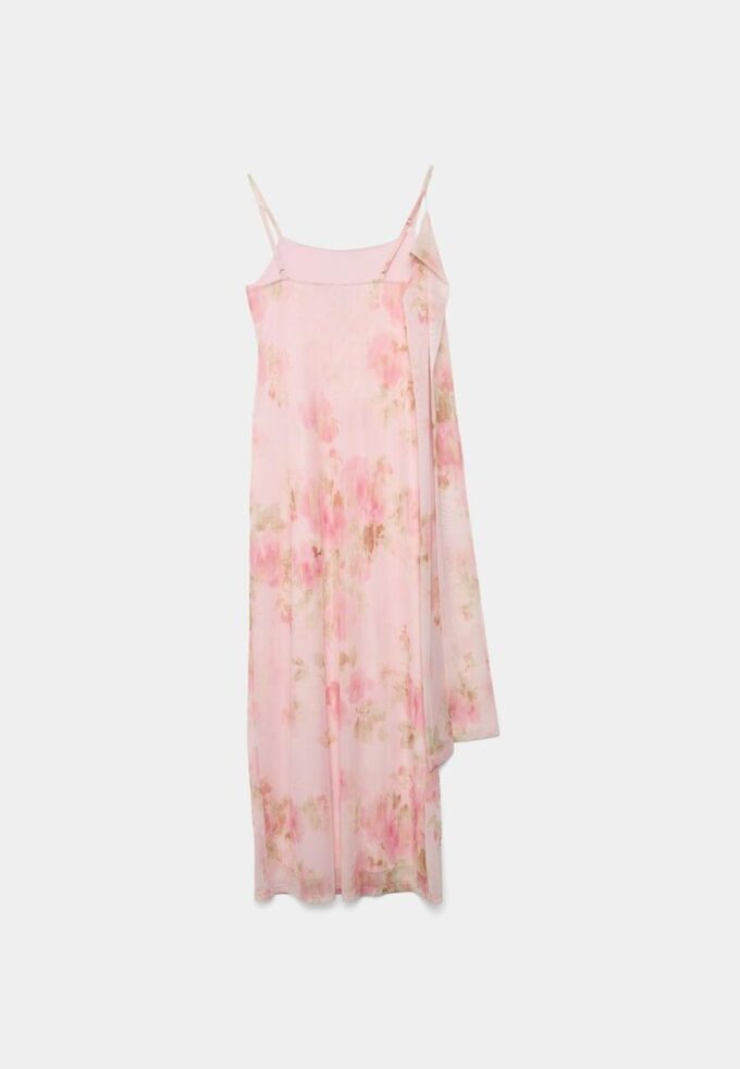 Printed Tulle Midi Dress with Scarf