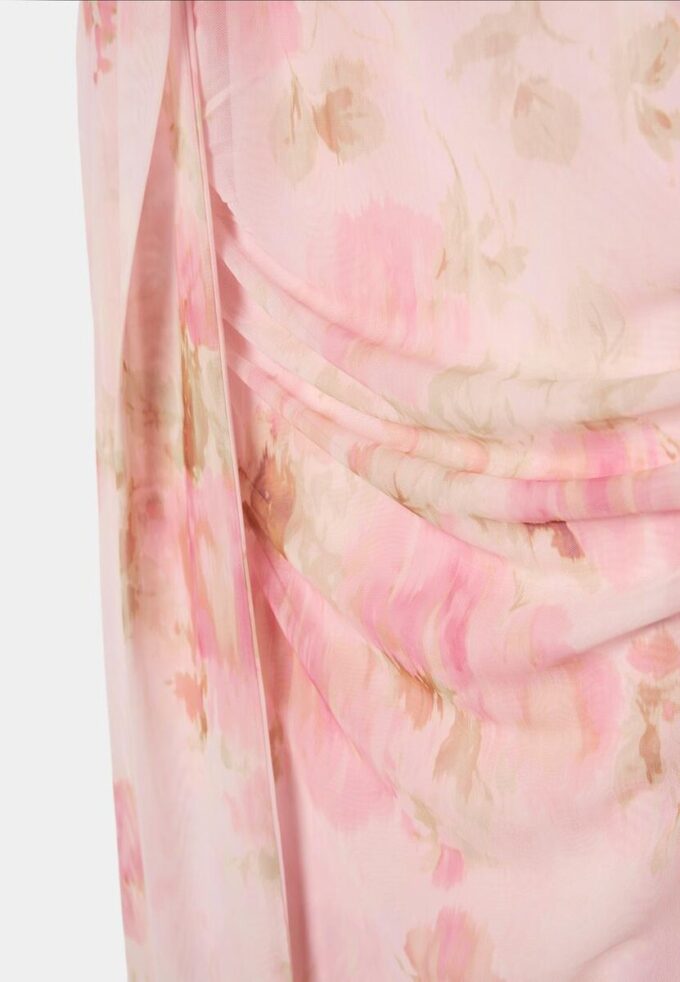 Printed Tulle Midi Dress with Scarf