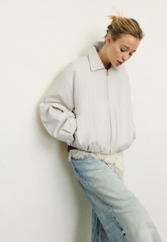 Quilted Leather Effect Bomber Jacket