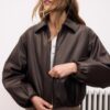 Quilted Leather Effect Bomber Jacket