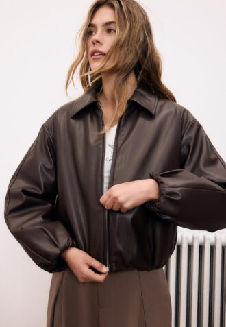 Quilted Leather Effect Bomber Jacket