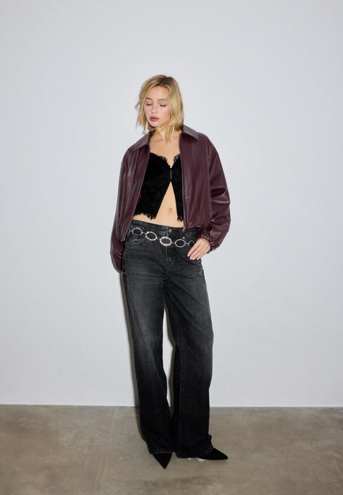 Quilted Leather Effect Bomber Jacket