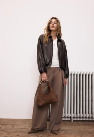 Quilted Leather Effect Bomber Jacket
